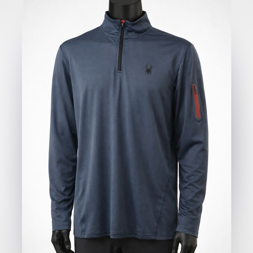 Spyder Athletic Mens L Gray Quarter Zip Pullover Long Sleeve Zip Stretch Shirt
